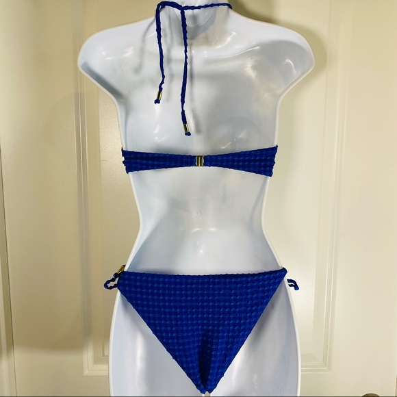 Cobalt Blue Textured Check 2 Pc Bikini - Picture 5 of 10